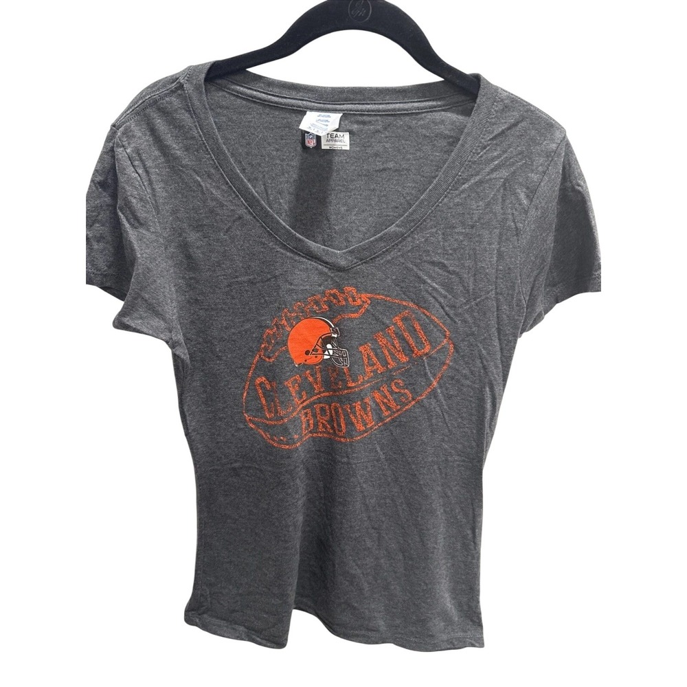 Cleveland Browns NFL Team Apparel Gray V Neck T Shirt‎ Top Womens L NWOT